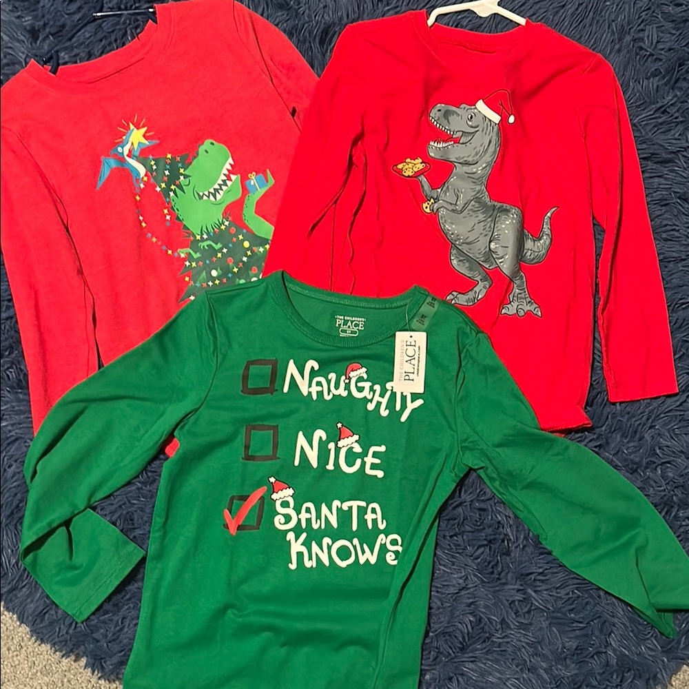 The Children's Place Festive Red and Green Long Sleeve Tees